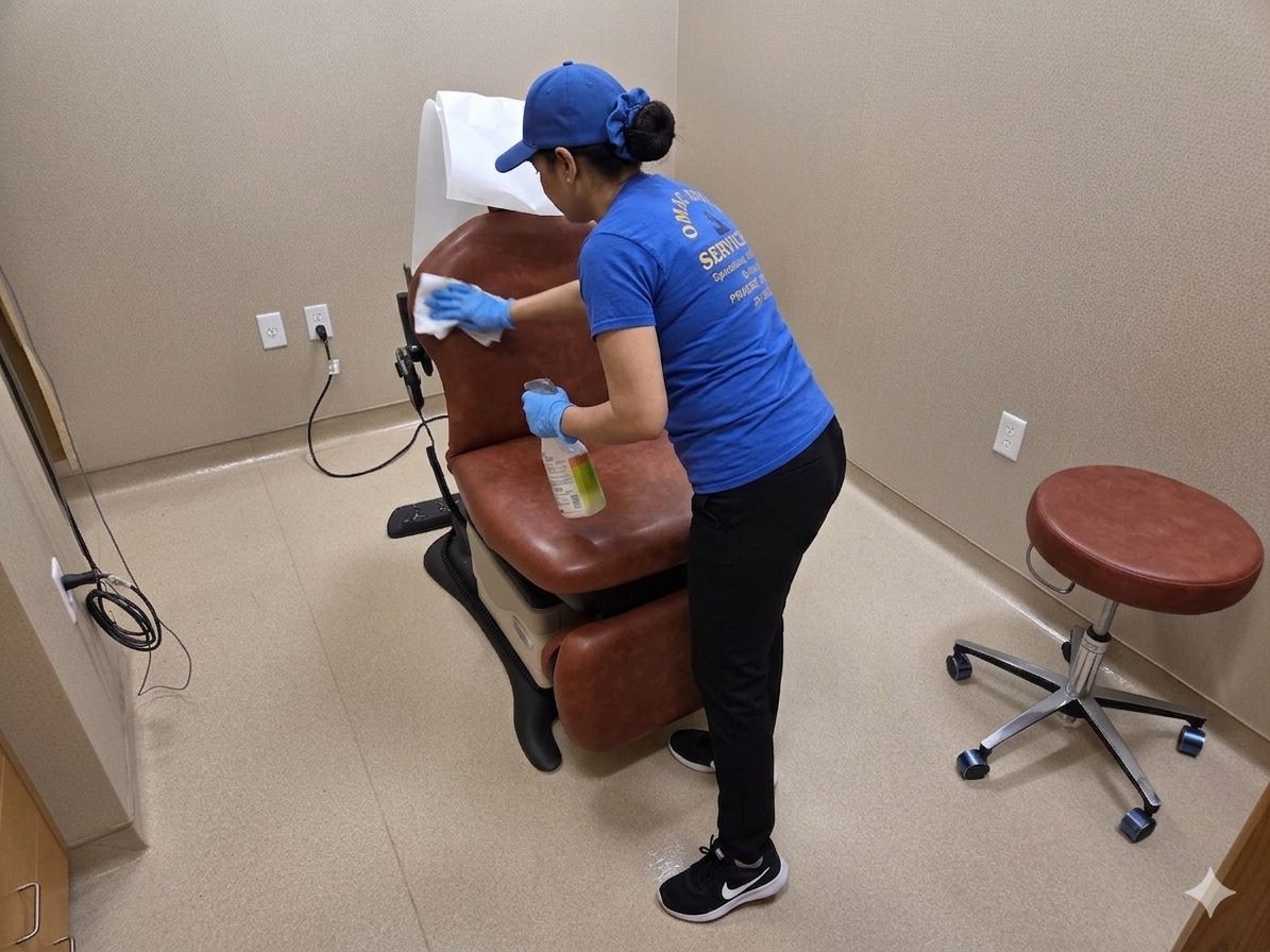 Staff cleaning medical chair